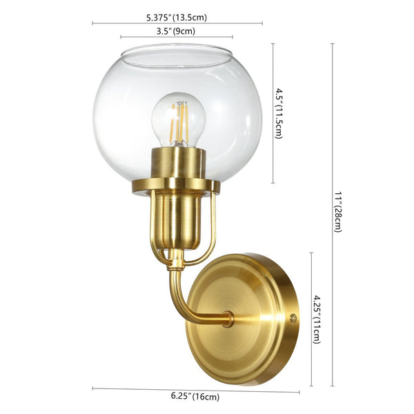 Safavieh HURON, Elegant 6.25-Inch Wall Sconce Set of 2, Timeless Metal and Glass Design for Any Space Brass / Clear SCN4085A-SET2