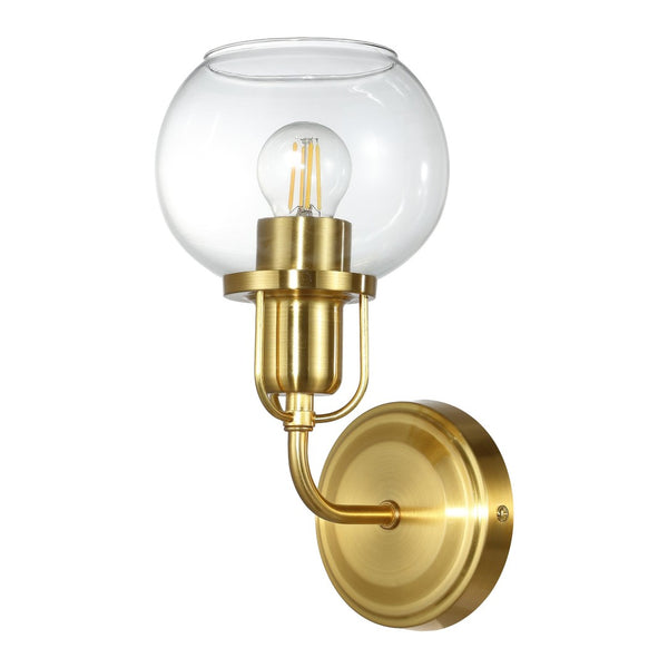 Safavieh HURON, Elegant 6.25-Inch Wall Sconce Set of 2, Timeless Metal and Glass Design for Any Space Brass / Clear SCN4085A-SET2