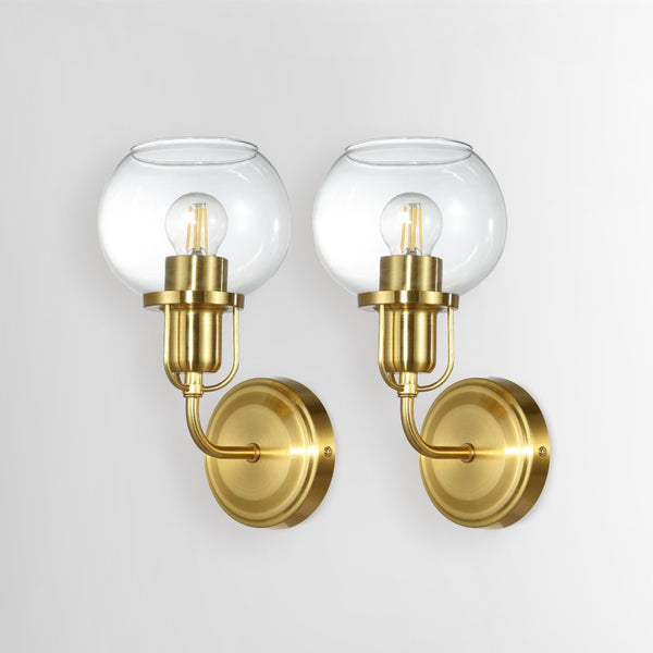 Safavieh HURON, Elegant 6.25-Inch Wall Sconce Set of 2, Timeless Metal and Glass Design for Any Space Brass / Clear SCN4085A-SET2