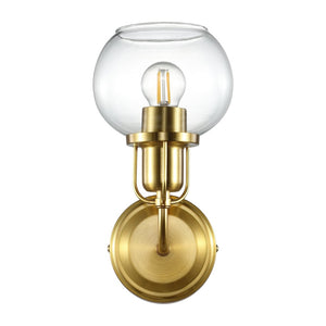 Safavieh HURON, Elegant 6.25-Inch Wall Sconce Set of 2, Timeless Metal and Glass Design for Any Space Brass / Clear SCN4085A-SET2