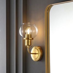 Safavieh HURON, Elegant 6.25-Inch Wall Sconce Set of 2, Timeless Metal and Glass Design for Any Space Brass / Clear SCN4085A-SET2