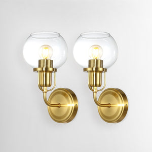 Safavieh HURON, Elegant 6.25-Inch Wall Sconce Set of 2, Timeless Metal and Glass Design for Any Space Brass / Clear SCN4085A-SET2