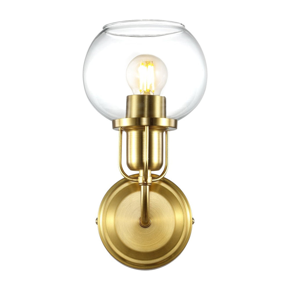 Safavieh HURON, Elegant 6.25-Inch Wall Sconce Set of 2, Timeless Metal and Glass Design for Any Space Brass / Clear SCN4085A-SET2