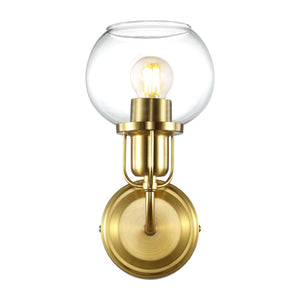 Safavieh HURON, Elegant 6.25-Inch Wall Sconce Set of 2, Timeless Metal and Glass Design for Any Space Brass / Clear SCN4085A-SET2