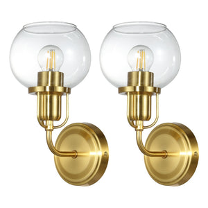 Safavieh HURON, Elegant 6.25-Inch Wall Sconce Set of 2, Timeless Metal and Glass Design for Any Space Brass / Clear SCN4085A-SET2