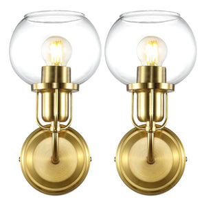 Safavieh HURON, Elegant 6.25-Inch Wall Sconce Set of 2, Timeless Metal and Glass Design for Any Space Brass / Clear SCN4085A-SET2