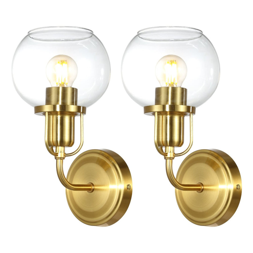Safavieh HURON, Elegant 6.25-Inch Wall Sconce Set of 2, Timeless Metal and Glass Design for Any Space Brass / Clear SCN4085A-SET2