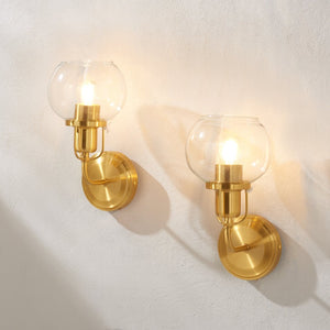 Safavieh HURON, Elegant 6.25-Inch Wall Sconce Set of 2, Timeless Metal and Glass Design for Any Space Brass / Clear SCN4085A-SET2