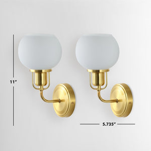 Safavieh HURON, Elegant 6.25-Inch Wall Sconce Set of 2, Timeless Metal and Glass Design for Any Space Brass / White SCN4085B-SET2