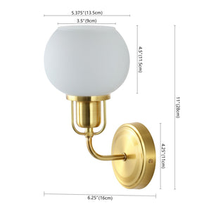Safavieh HURON, Elegant 6.25-Inch Wall Sconce Set of 2, Timeless Metal and Glass Design for Any Space Brass / White SCN4085B-SET2