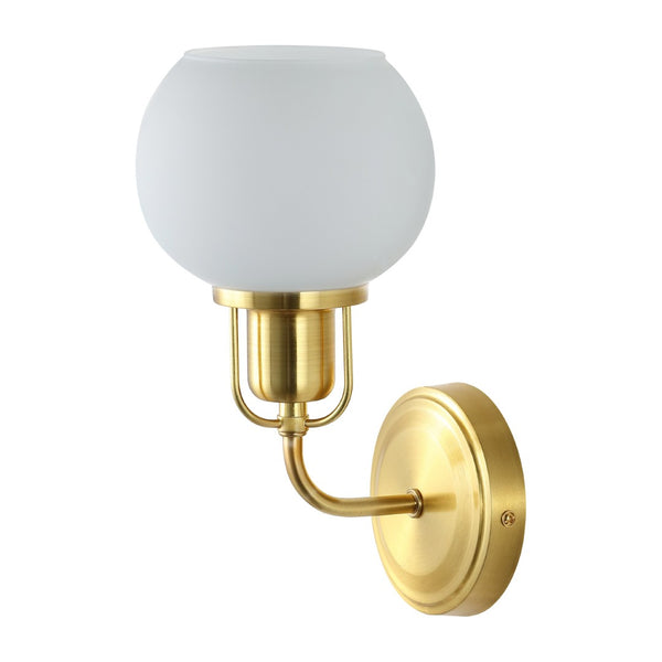 Safavieh HURON, Elegant 6.25-Inch Wall Sconce Set of 2, Timeless Metal and Glass Design for Any Space Brass / White SCN4085B-SET2