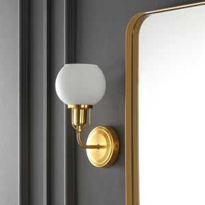 Safavieh HURON, Elegant 6.25-Inch Wall Sconce Set of 2, Timeless Metal and Glass Design for Any Space Brass / White SCN4085B-SET2