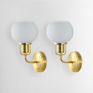 Safavieh HURON, Elegant 6.25-Inch Wall Sconce Set of 2, Timeless Metal and Glass Design for Any Space Brass / White SCN4085B-SET2