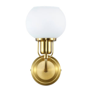 Safavieh HURON, Elegant 6.25-Inch Wall Sconce Set of 2, Timeless Metal and Glass Design for Any Space Brass / White SCN4085B-SET2