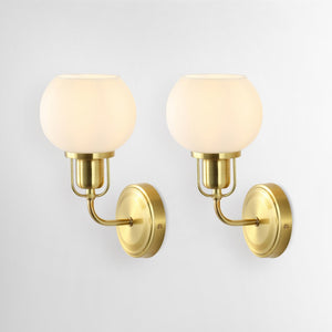 Safavieh HURON, Elegant 6.25-Inch Wall Sconce Set of 2, Timeless Metal and Glass Design for Any Space Brass / White SCN4085B-SET2