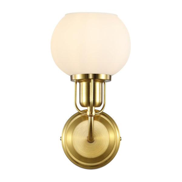 Safavieh HURON, Elegant 6.25-Inch Wall Sconce Set of 2, Timeless Metal and Glass Design for Any Space Brass / White SCN4085B-SET2