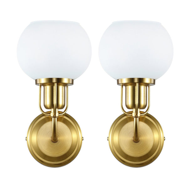 Safavieh HURON, Elegant 6.25-Inch Wall Sconce Set of 2, Timeless Metal and Glass Design for Any Space Brass / White SCN4085B-SET2