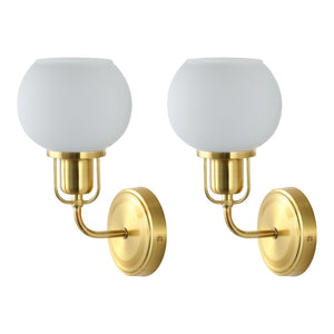 Safavieh HURON, Elegant 6.25-Inch Wall Sconce Set of 2, Timeless Metal and Glass Design for Any Space Brass / White SCN4085B-SET2