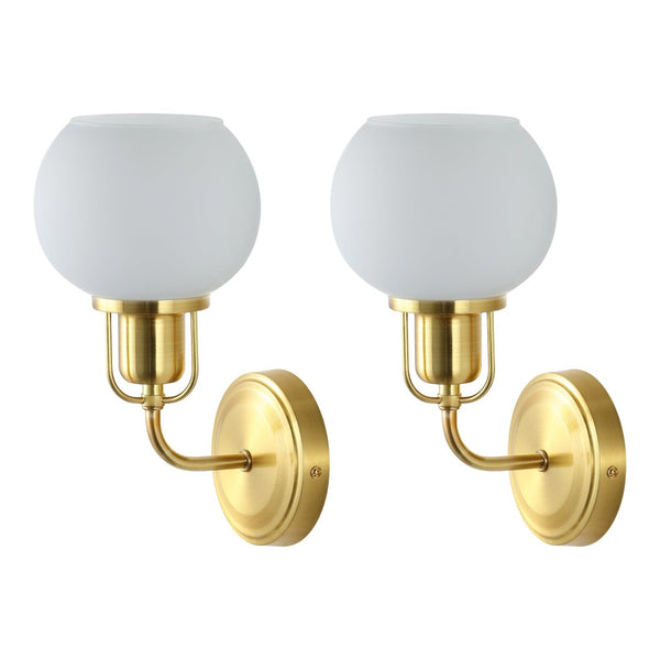 Safavieh HURON, Elegant 6.25-Inch Wall Sconce Set of 2, Timeless Metal and Glass Design for Any Space Brass / White SCN4085B-SET2