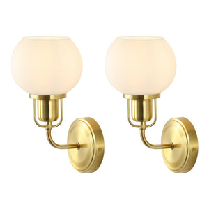 Safavieh HURON, Elegant 6.25-Inch Wall Sconce Set of 2, Timeless Metal and Glass Design for Any Space Brass / White SCN4085B-SET2