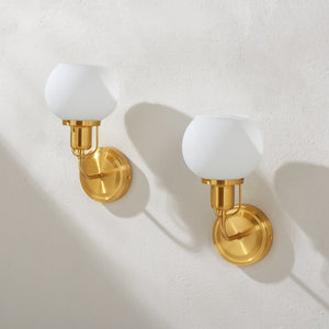 Safavieh HURON, Elegant 6.25-Inch Wall Sconce Set of 2, Timeless Metal and Glass Design for Any Space Brass / White SCN4085B-SET2