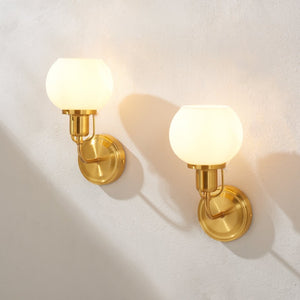 Safavieh HURON, Elegant 6.25-Inch Wall Sconce Set of 2, Timeless Metal and Glass Design for Any Space Brass / White SCN4085B-SET2