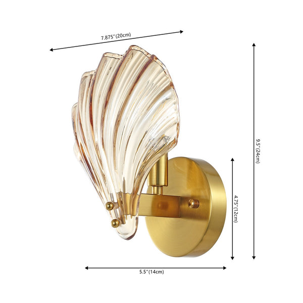 Safavieh Sirena, 5.5 Inch, Amber/Brass, Glass/Iron Wall Sconce Set Of 2 X23 Brass Gold 7.875" x 5.5" x 9.5"