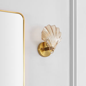 Safavieh Sirena, 5.5 Inch, Amber/Brass, Glass/Iron Wall Sconce Set Of 2 X23 Brass Gold 7.875" x 5.5" x 9.5"