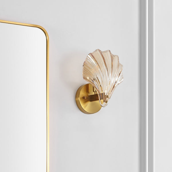 Safavieh Sirena, 5.5 Inch, Amber/Brass, Glass/Iron Wall Sconce Set Of 2 X23 Brass Gold 7.875" x 5.5" x 9.5"