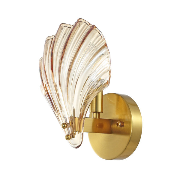 Safavieh Sirena, 5.5 Inch, Amber/Brass, Glass/Iron Wall Sconce Set Of 2 X23 Brass Gold 7.875" x 5.5" x 9.5"