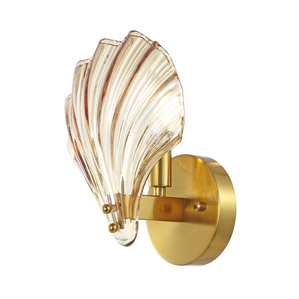 Safavieh Sirena, 5.5 Inch, Amber/Brass, Glass/Iron Wall Sconce Set Of 2 X23 Brass Gold 7.875" x 5.5" x 9.5"