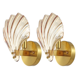 Safavieh Sirena, 5.5 Inch, Amber/Brass, Glass/Iron Wall Sconce Set Of 2 X23 Brass Gold 7.875" x 5.5" x 9.5"