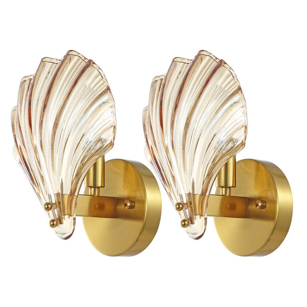 Safavieh Sirena, 5.5 Inch, Amber/Brass, Glass/Iron Wall Sconce Set Of 2 X23 Brass Gold 7.875" x 5.5" x 9.5"