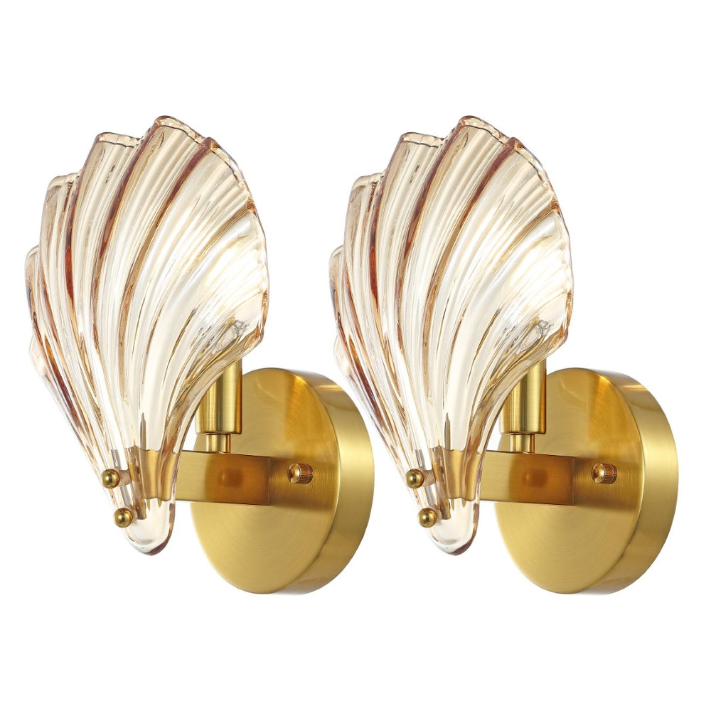 Safavieh SIRENA, Elegant 7.875" Amber Glass & Brass Wall Sconce Set of 2 for Cozy Home Lighting Decor SCN4087A-SET2