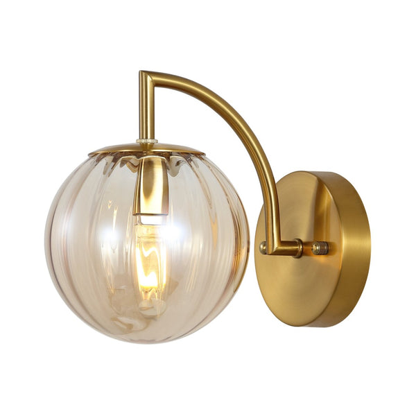 Safavieh PSYLLA, Elegant Glass Wall Sconce Set of 2 for Ambient Lighting in Living Spaces and Hallways Amber / Brass SCN4088A-SET2