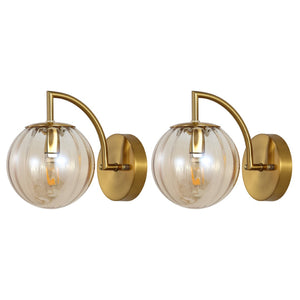Safavieh PSYLLA, Elegant Glass Wall Sconce Set of 2 for Ambient Lighting in Living Spaces and Hallways Amber / Brass SCN4088A-SET2