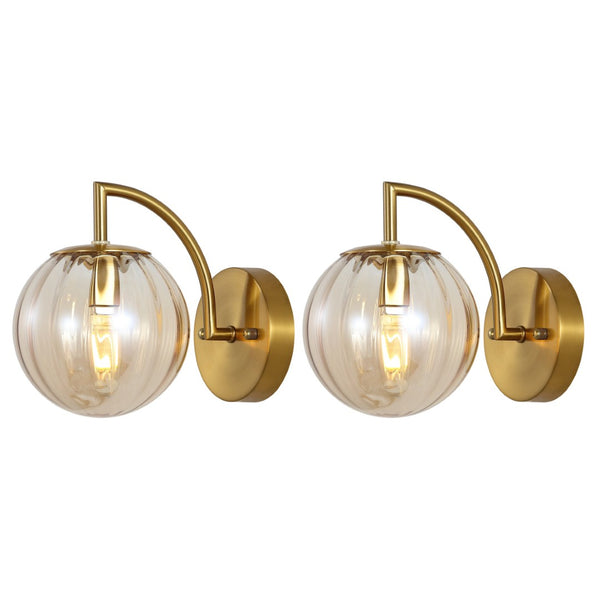 Safavieh PSYLLA, Elegant Glass Wall Sconce Set of 2 for Ambient Lighting in Living Spaces and Hallways Amber / Brass SCN4088A-SET2
