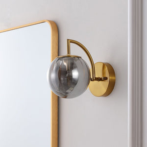 Safavieh PSYLLA, Elegant Glass Wall Sconce Set of 2 for Ambient Lighting in Living Spaces and Hallways Smoke Grey / Brass SCN4088B-SET2
