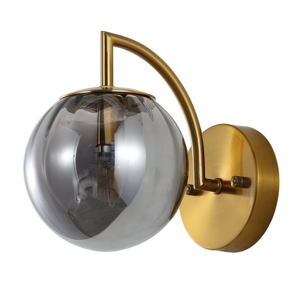 Safavieh PSYLLA, Elegant Glass Wall Sconce Set of 2 for Ambient Lighting in Living Spaces and Hallways Smoke Grey / Brass SCN4088B-SET2