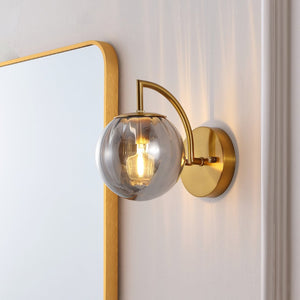 Safavieh PSYLLA, Elegant Glass Wall Sconce Set of 2 for Ambient Lighting in Living Spaces and Hallways Smoke Grey / Brass SCN4088B-SET2