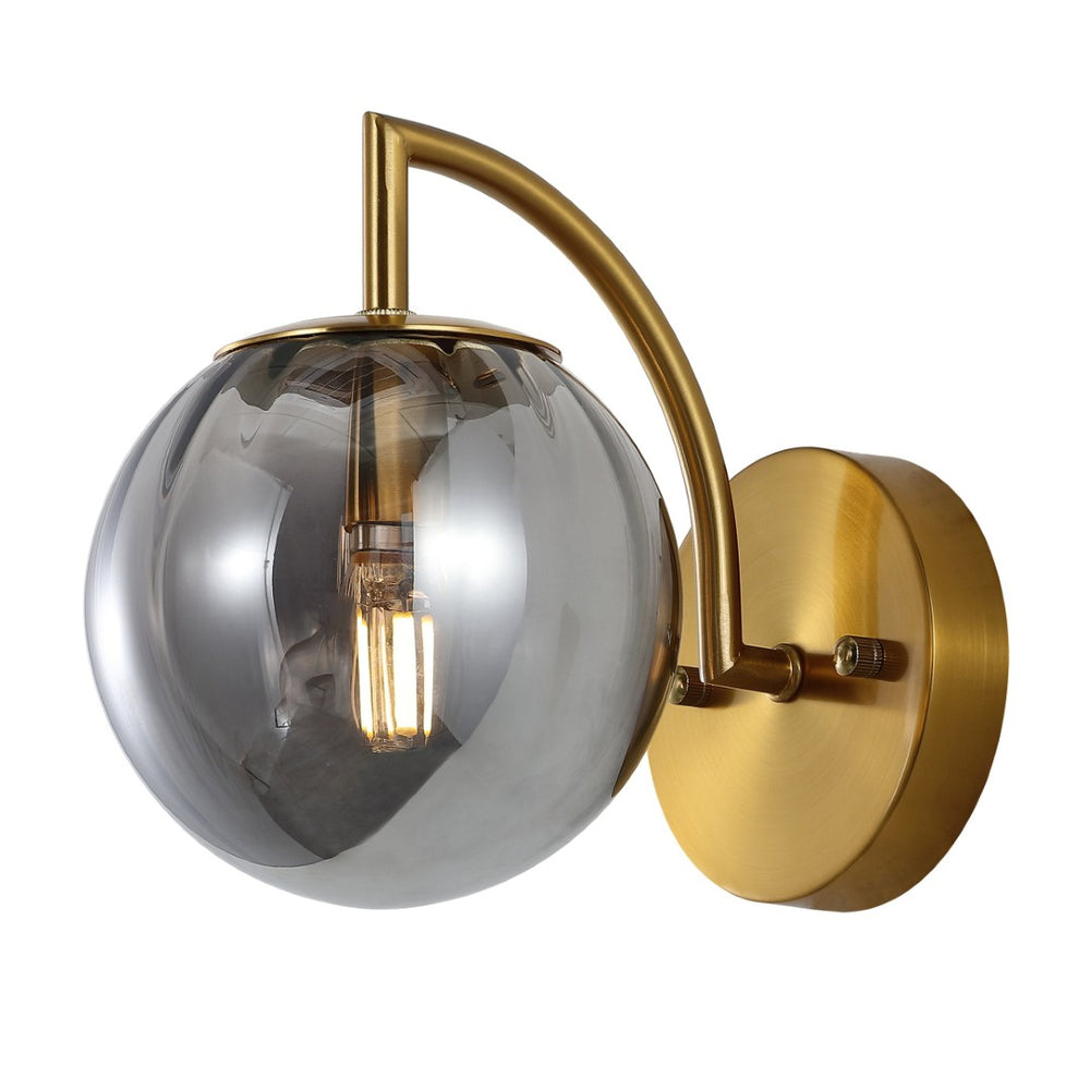 Safavieh PSYLLA, Elegant Glass Wall Sconce Set of 2 for Ambient Lighting in Living Spaces and Hallways Smoke Grey / Brass SCN4088B-SET2
