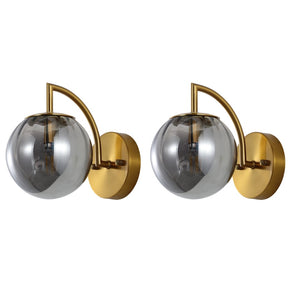 Safavieh PSYLLA, Elegant Glass Wall Sconce Set of 2 for Ambient Lighting in Living Spaces and Hallways Smoke Grey / Brass SCN4088B-SET2