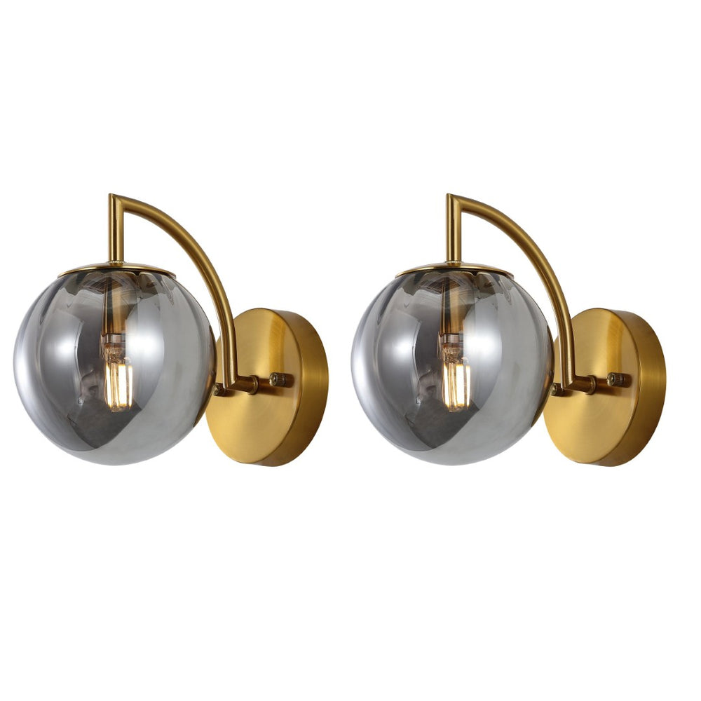 Safavieh PSYLLA, Elegant Glass Wall Sconce Set of 2 for Ambient Lighting in Living Spaces and Hallways Smoke Grey / Brass SCN4088B-SET2