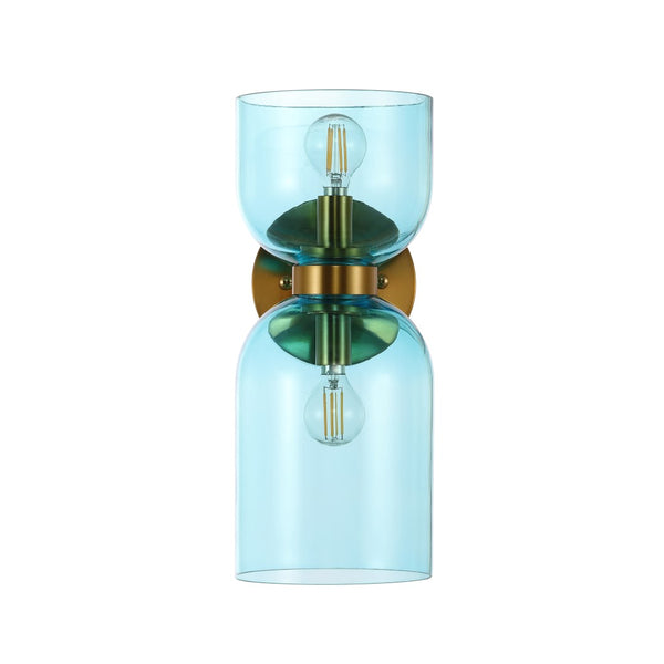Safavieh Solyn 2Lt 7 Inch Wall Sconce - Set of 2 XII23 Blue / Brass Glass SCN4089A-SET2
