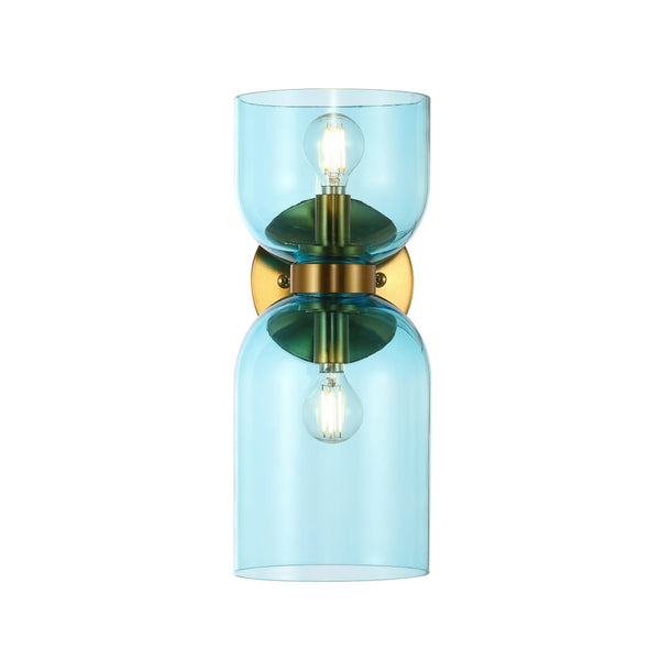 Safavieh Solyn 2Lt 7 Inch Wall Sconce - Set of 2 XII23 Blue / Brass Glass SCN4089A-SET2