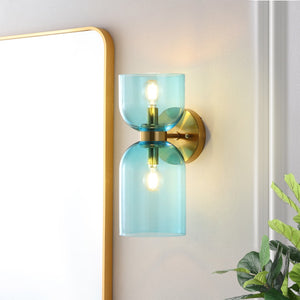 Safavieh Solyn 2Lt 7 Inch Wall Sconce - Set of 2 XII23 Blue / Brass Glass SCN4089A-SET2