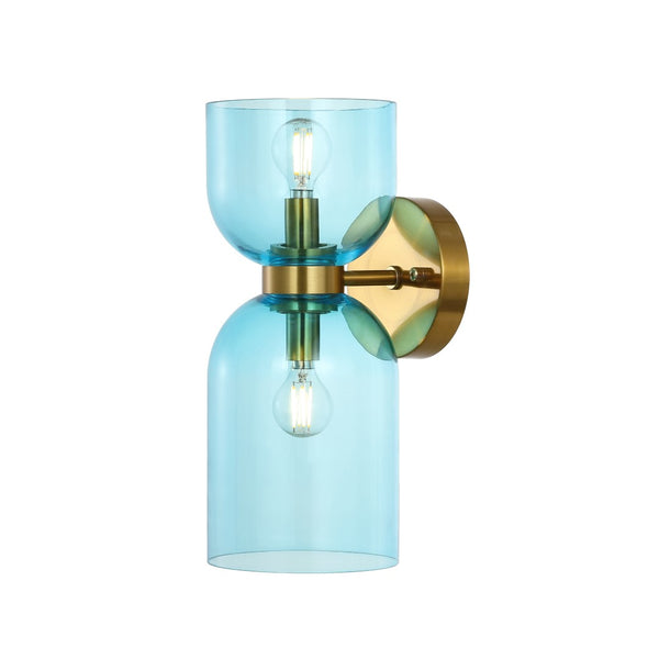 Safavieh Solyn 2Lt 7 Inch Wall Sconce - Set of 2 XII23 Blue / Brass Glass SCN4089A-SET2