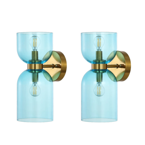Safavieh Solyn 2Lt 7 Inch Wall Sconce - Set of 2 XII23 Blue / Brass Glass SCN4089A-SET2