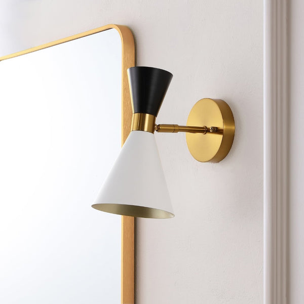 Safavieh ANOYA, Handcrafted Iron Wall Sconce Set of 2 - Modern Multi-Tone White/Black/Brass Finish Elegance SCN4090A-SET2
