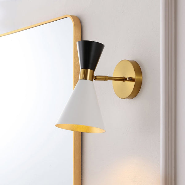 Safavieh ANOYA, Handcrafted Iron Wall Sconce Set of 2 - Modern Multi-Tone White/Black/Brass Finish Elegance SCN4090A-SET2